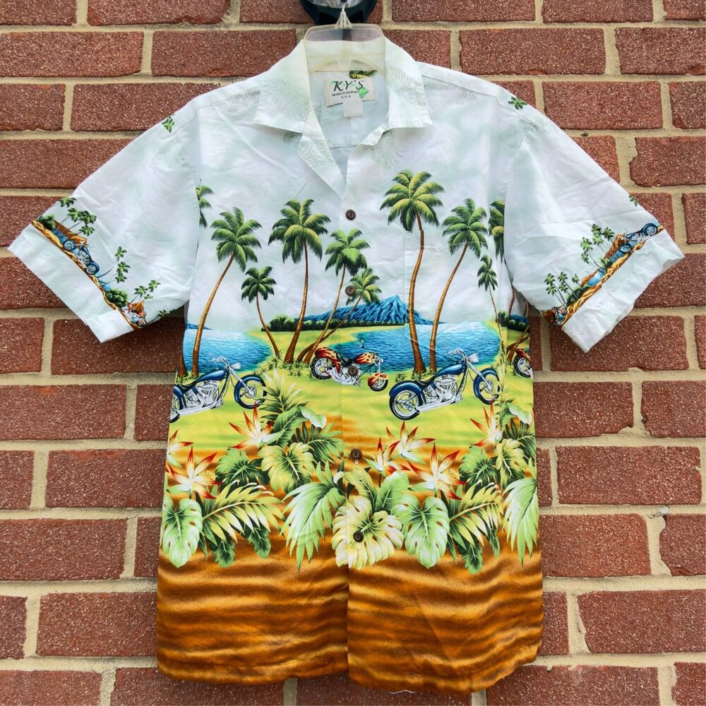 Lot of 4 Ky's Made in Hawaii Button Down Shirts Hawaiian Colorful 100% Cotton M